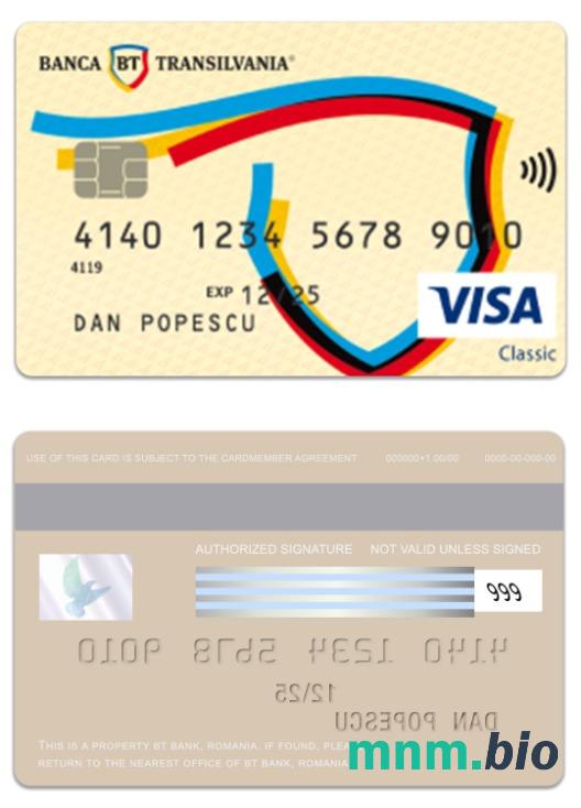 Romania BT Bank visa klasyczny karta przykład w formacie PSD